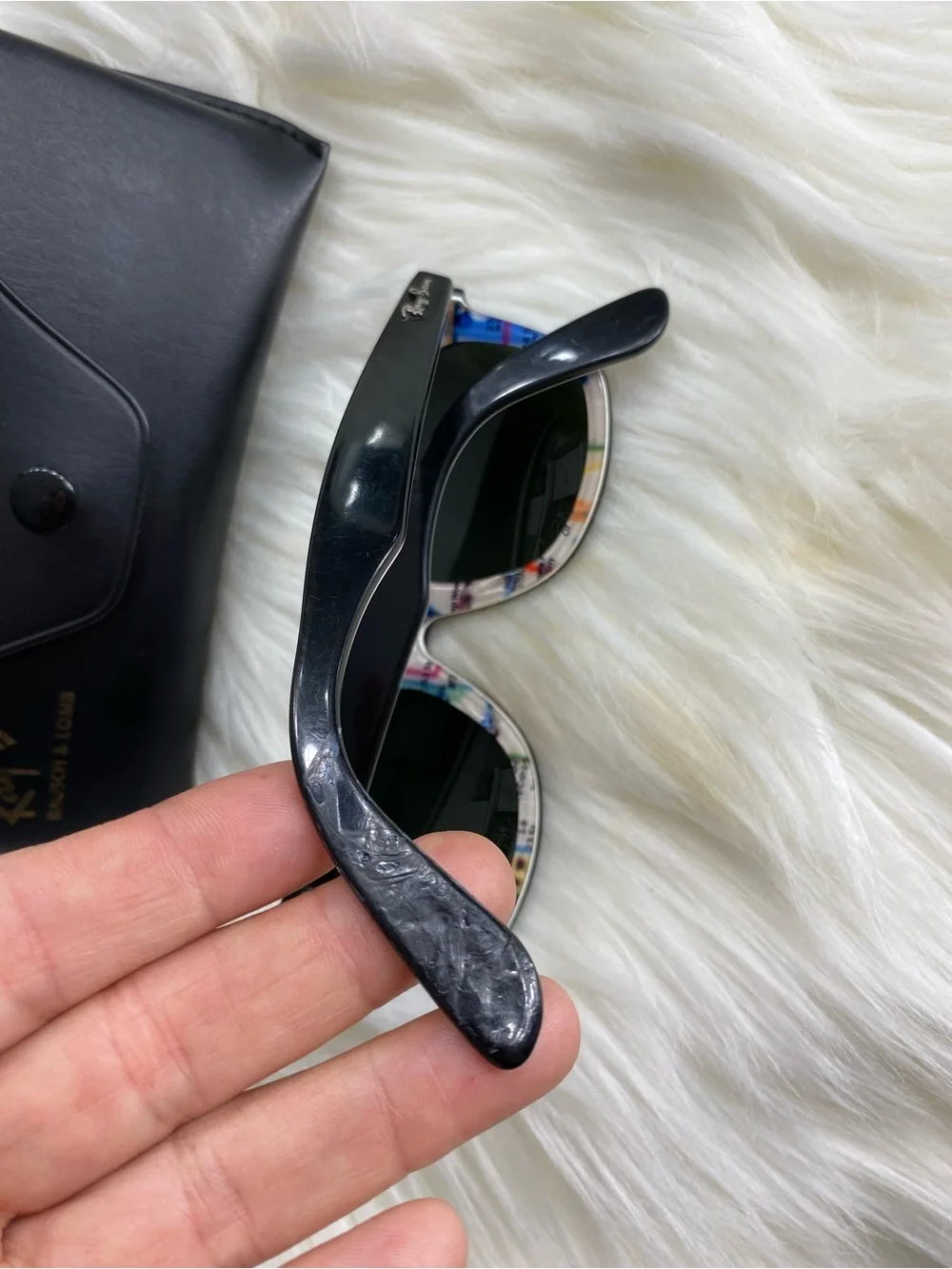 Ray-Ban Black Wayfarer Sunglasses with Multicolor Map-Print Temples